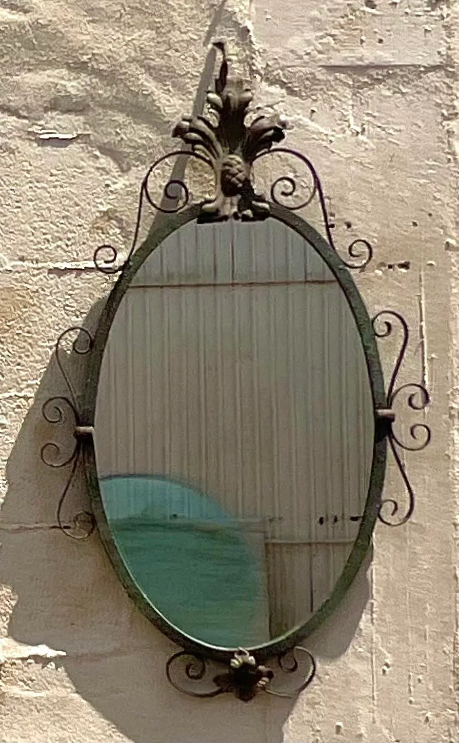 Vintage Regency Wrought Iron Oval Mirror - Detail view