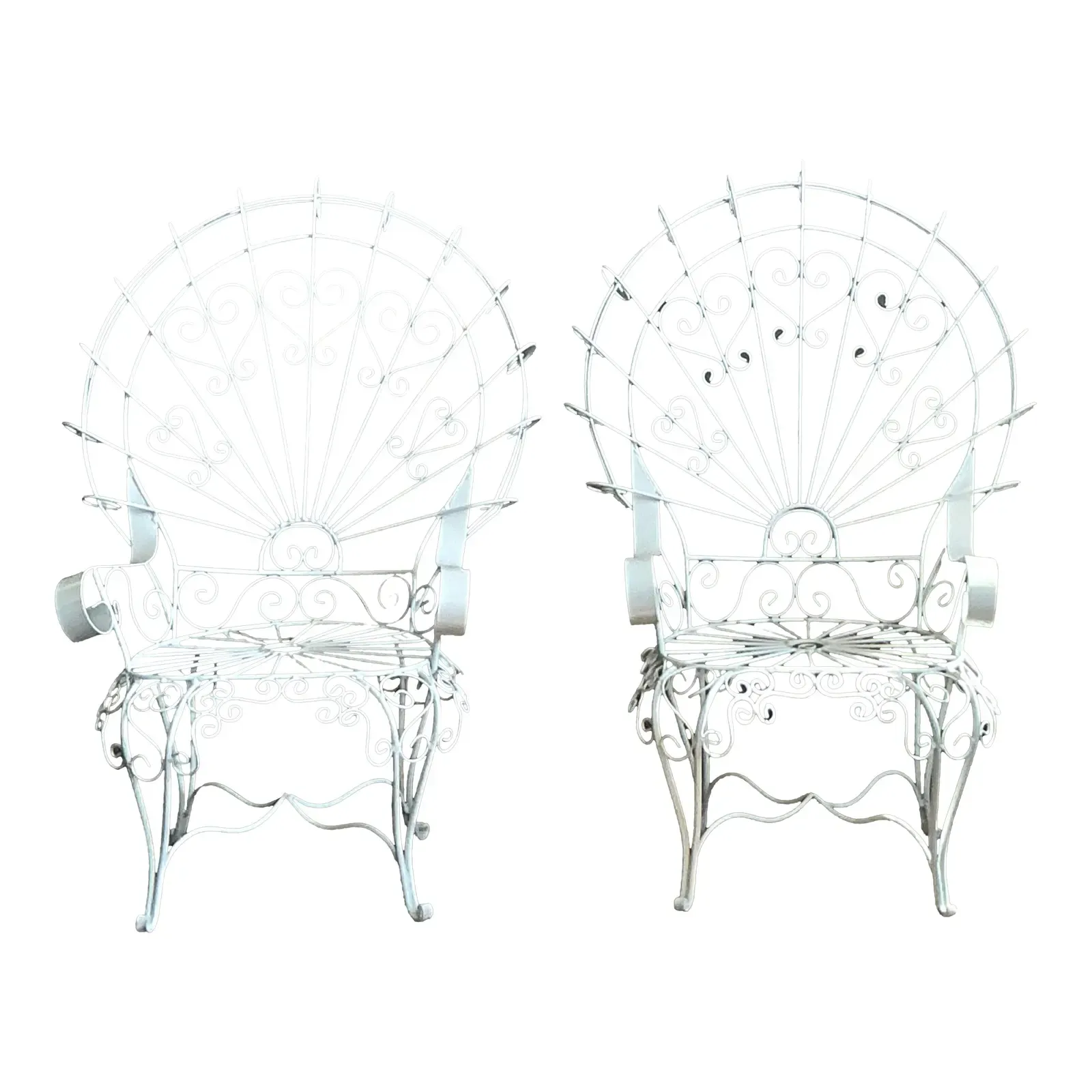  Vintage Regency Wrought Iron Peacock Salon Chairs After Salterini - A Pair - Detail view