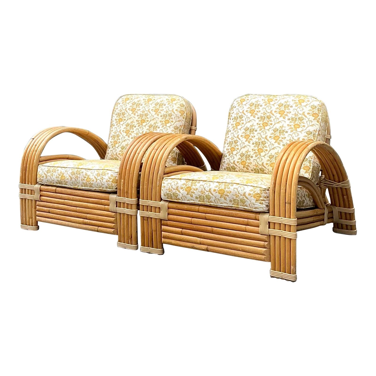 Vintage Ritts Tropitan Bent Rattan Lounge Chairs - A Pair