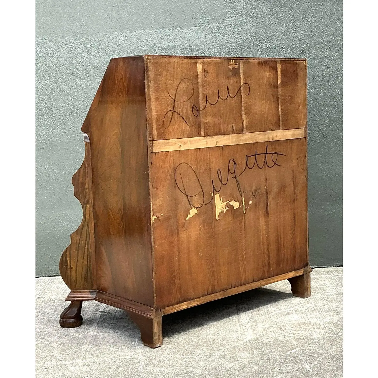 Vintage Rococo Burled Wood Secretaire - Back view