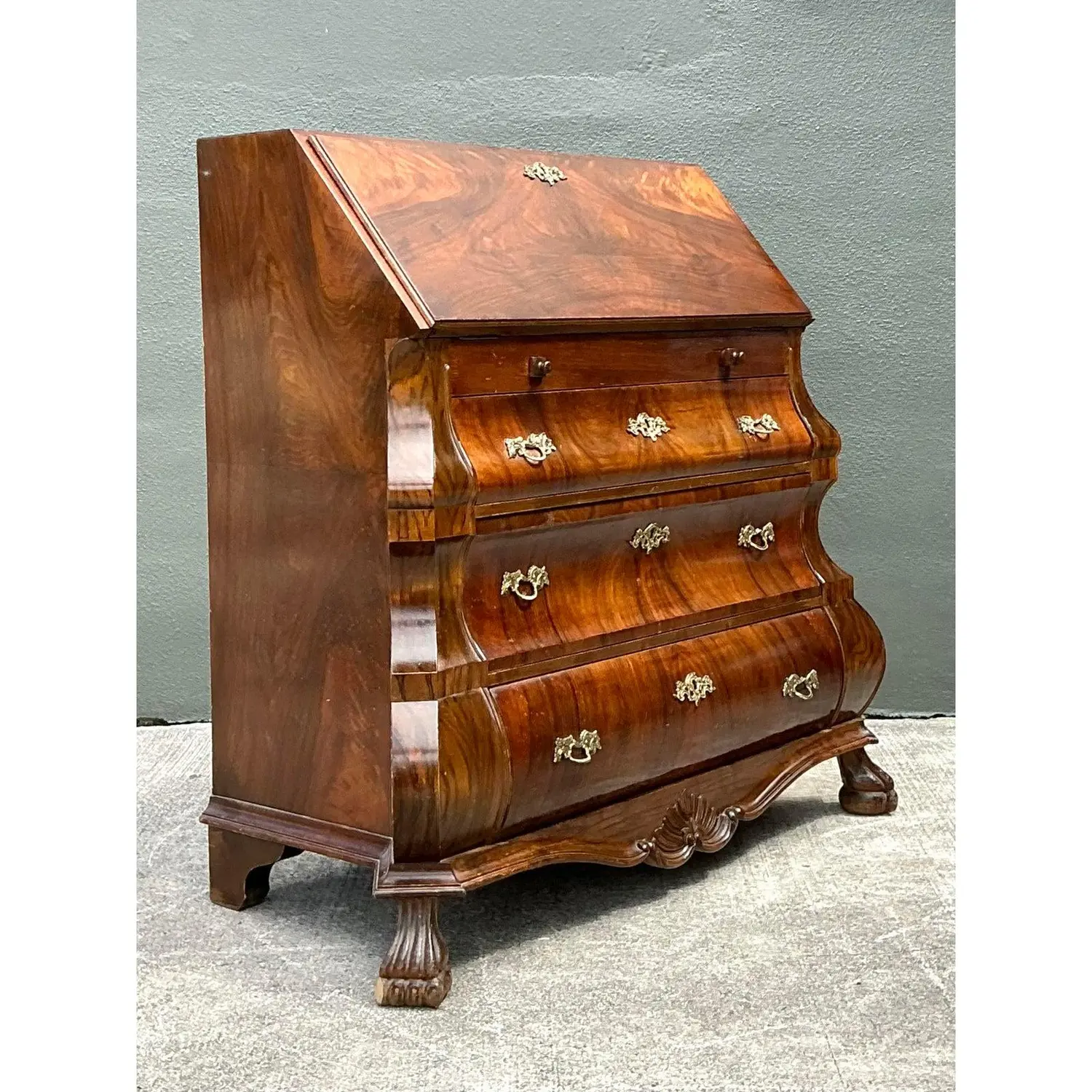 Vintage Rococo Burled Wood Secretaire - Side view