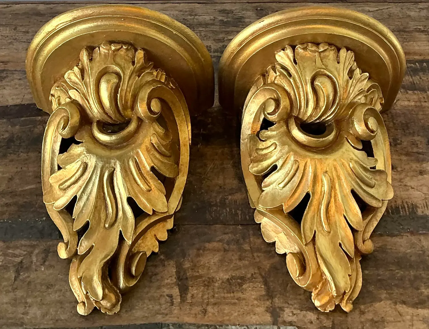 Vintage Rococo Gilt Tipped Brackets - A Pair - Back view