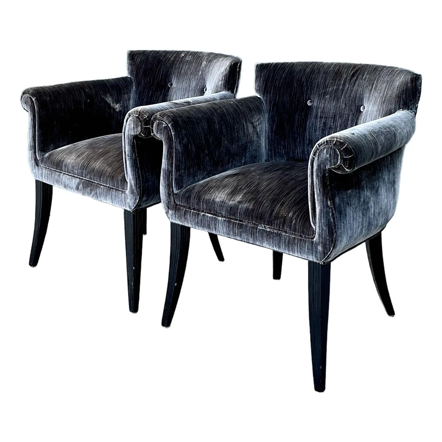 Vintage Roll Arm Velvet Side Chairs After Parzinger - A Pair