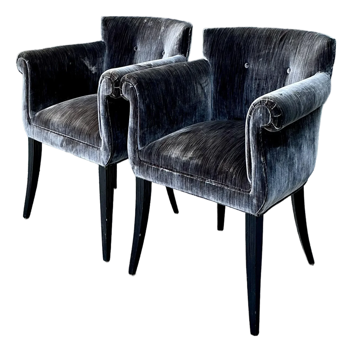 Vintage Roll Arm Velvet Side Chairs After Parzinger - A Pair - Detail view