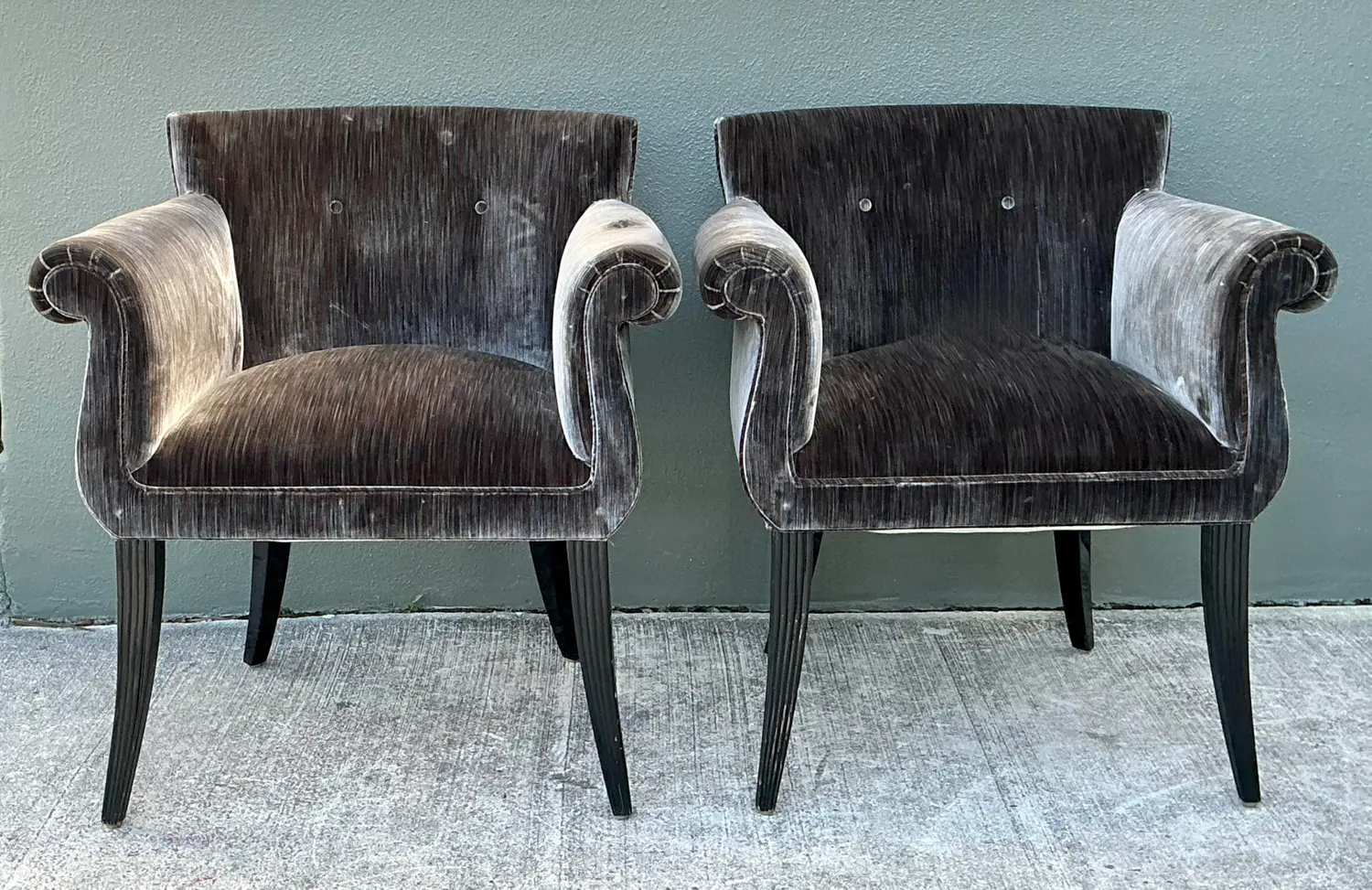Vintage Roll Arm Velvet Side Chairs After Parzinger - A Pair - Top view