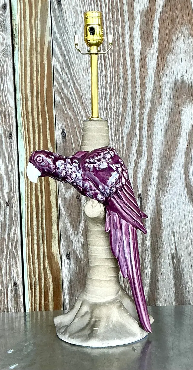 Vintage Royal Haeger Glazed Ceramic Parrot Lamp - Detail view