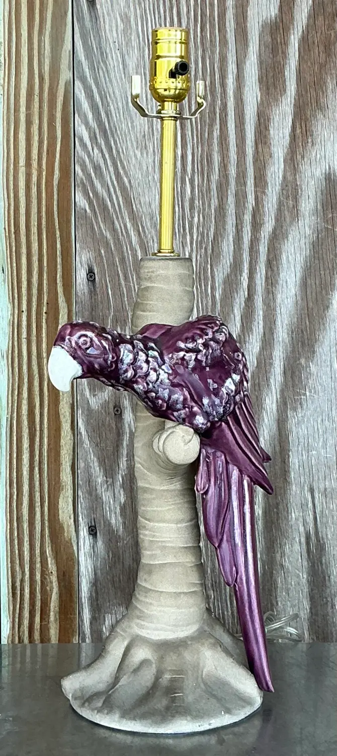 Vintage Royal Haeger Glazed Ceramic Parrot Lamp - Top view
