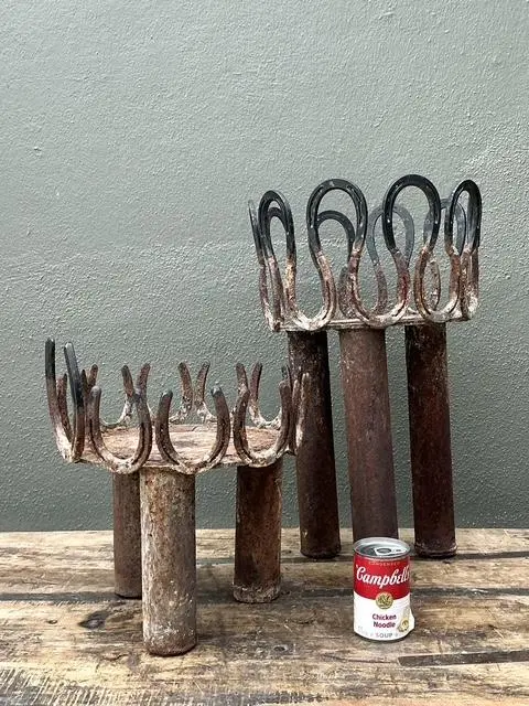 Vintage Rusty Horseshoe Tall Plant Stand - Side view