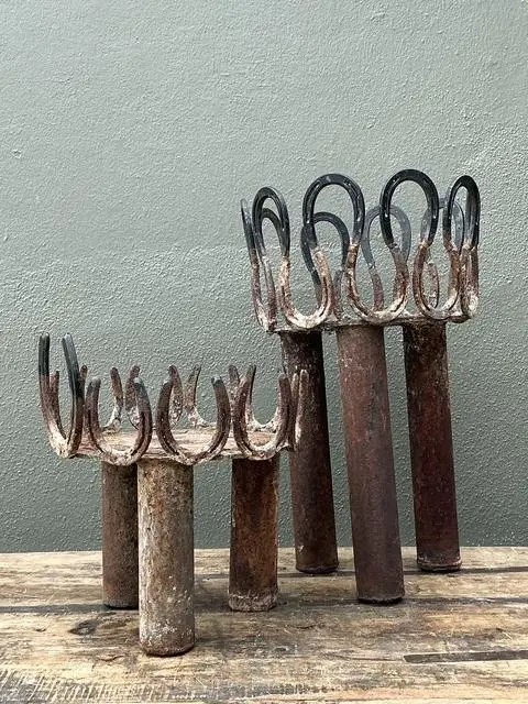 Vintage Rusty Horseshoe Tall Plant Stand - Back view