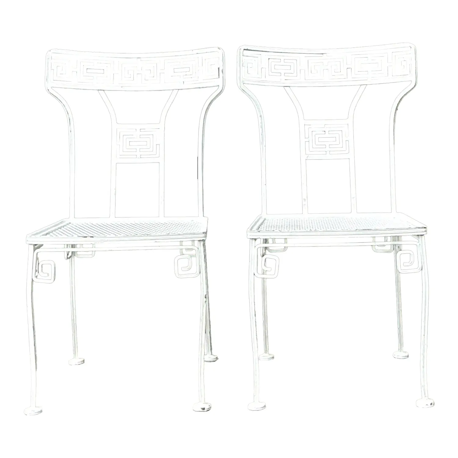 Vintage Salterini Greek Key Wrought Iron Dining Chairs - A Pair