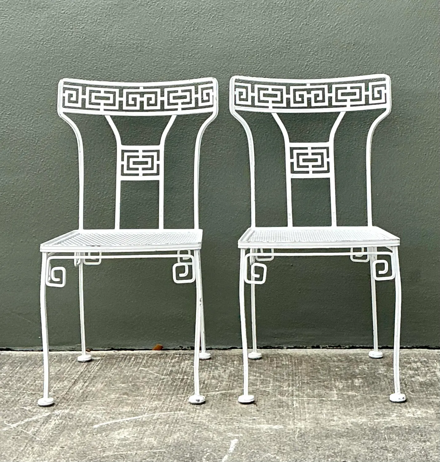 Vintage Salterini Greek Key Wrought Iron Dining Chairs - A Pair - Detail view