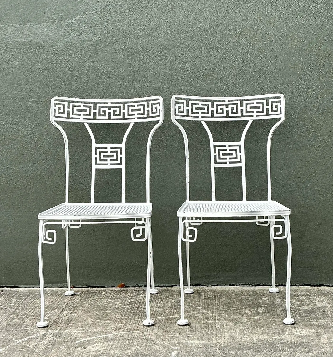 Vintage Salterini Greek Key Wrought Iron Dining Chairs - A Pair - Side view