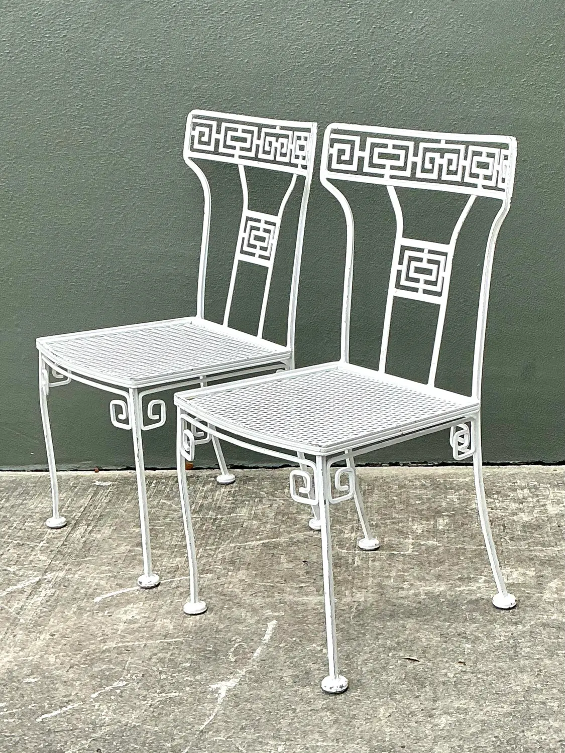 Vintage Salterini Greek Key Wrought Iron Dining Chairs - A Pair - Top view