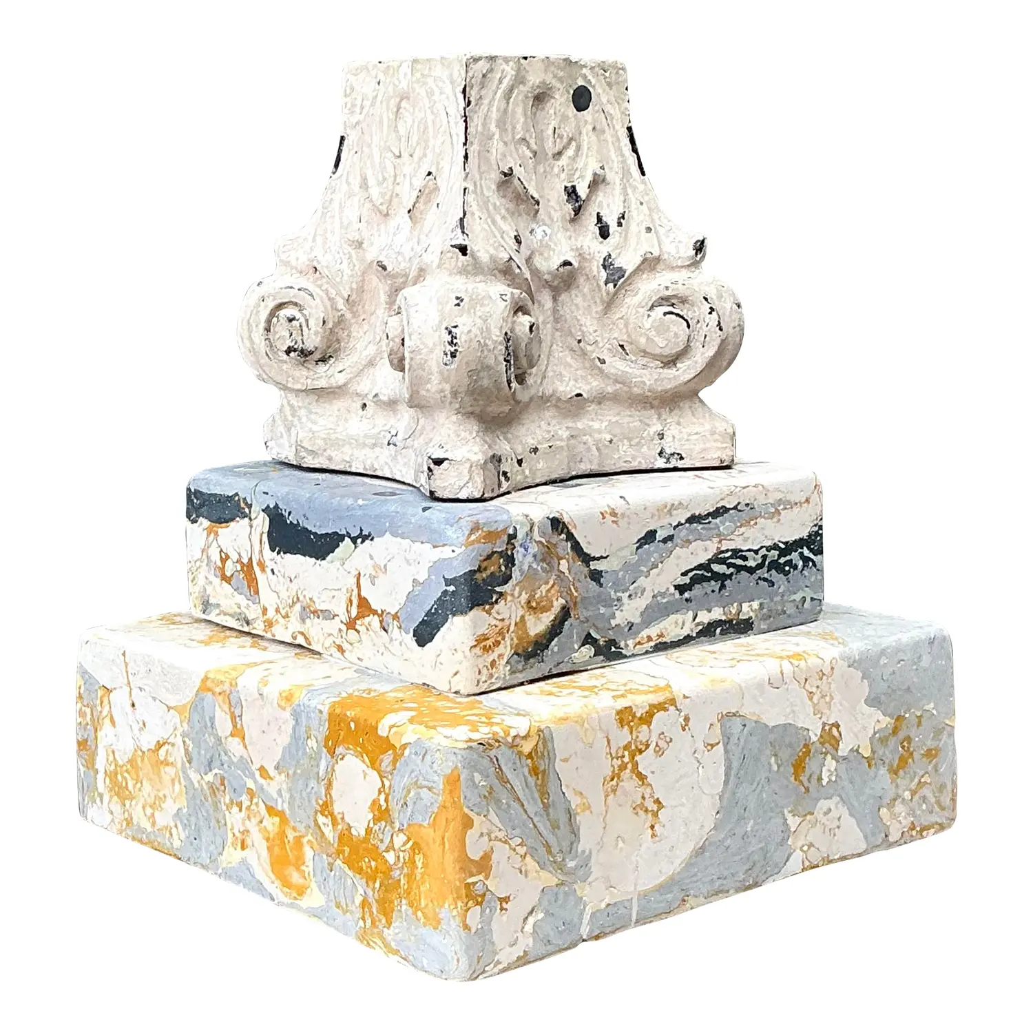 Vintage Scagliola Artisan Plaster Totem