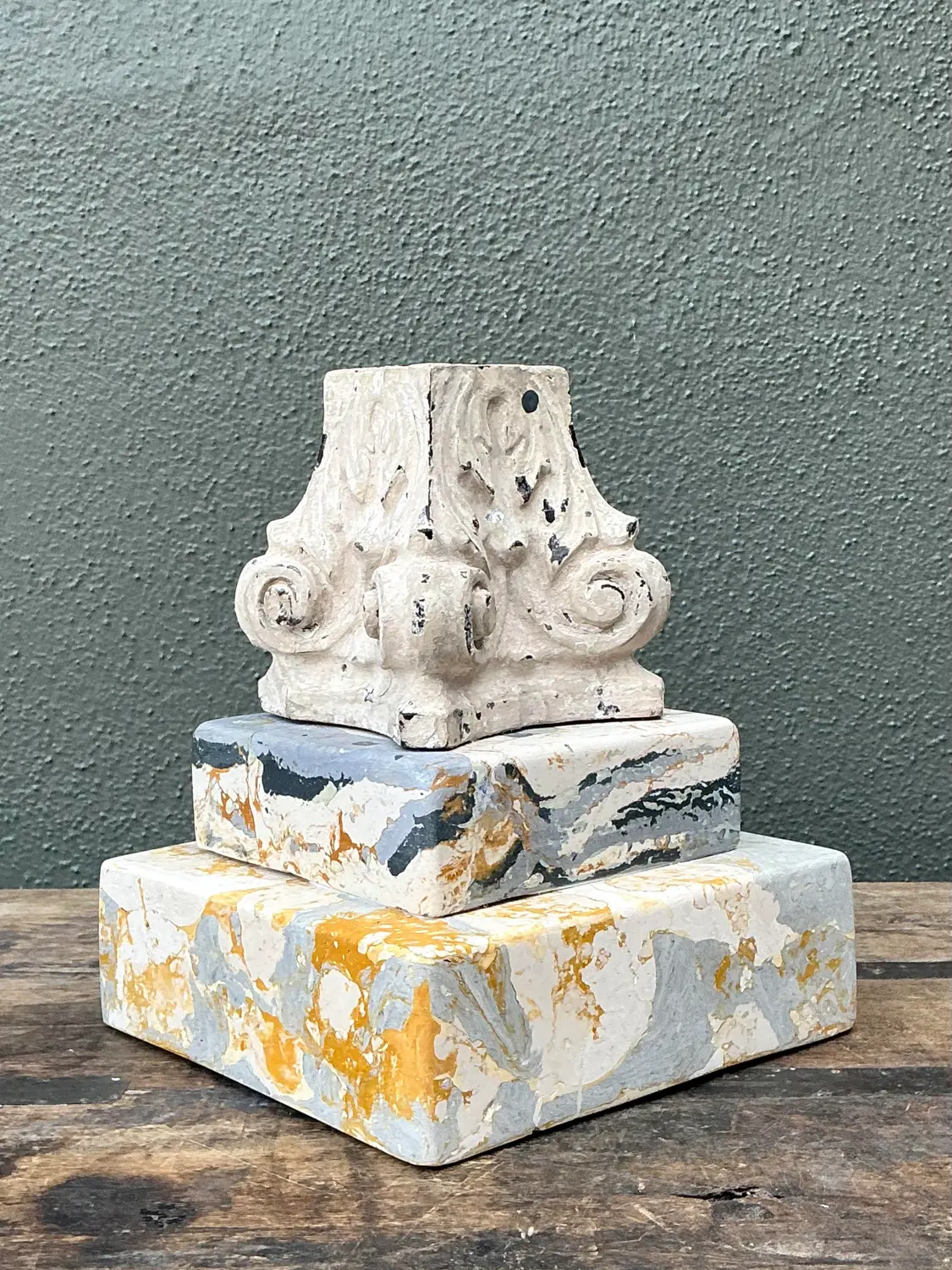 Vintage Scagliola Artisan Plaster Totem - Side view
