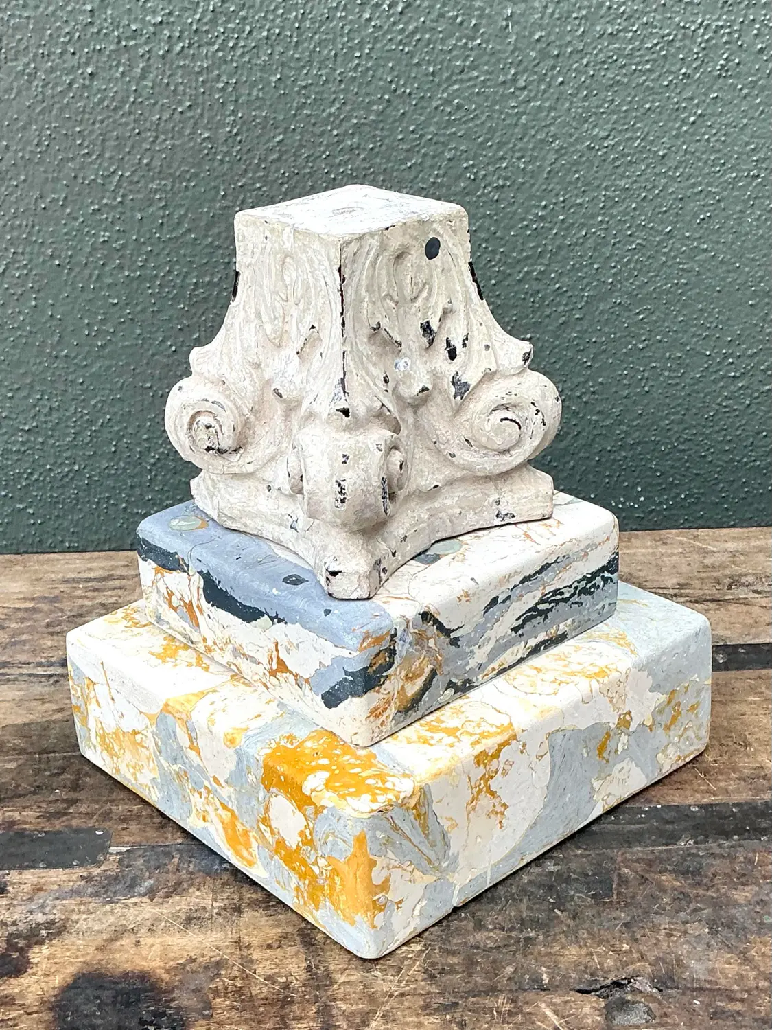 Vintage Scagliola Artisan Plaster Totem - Top view