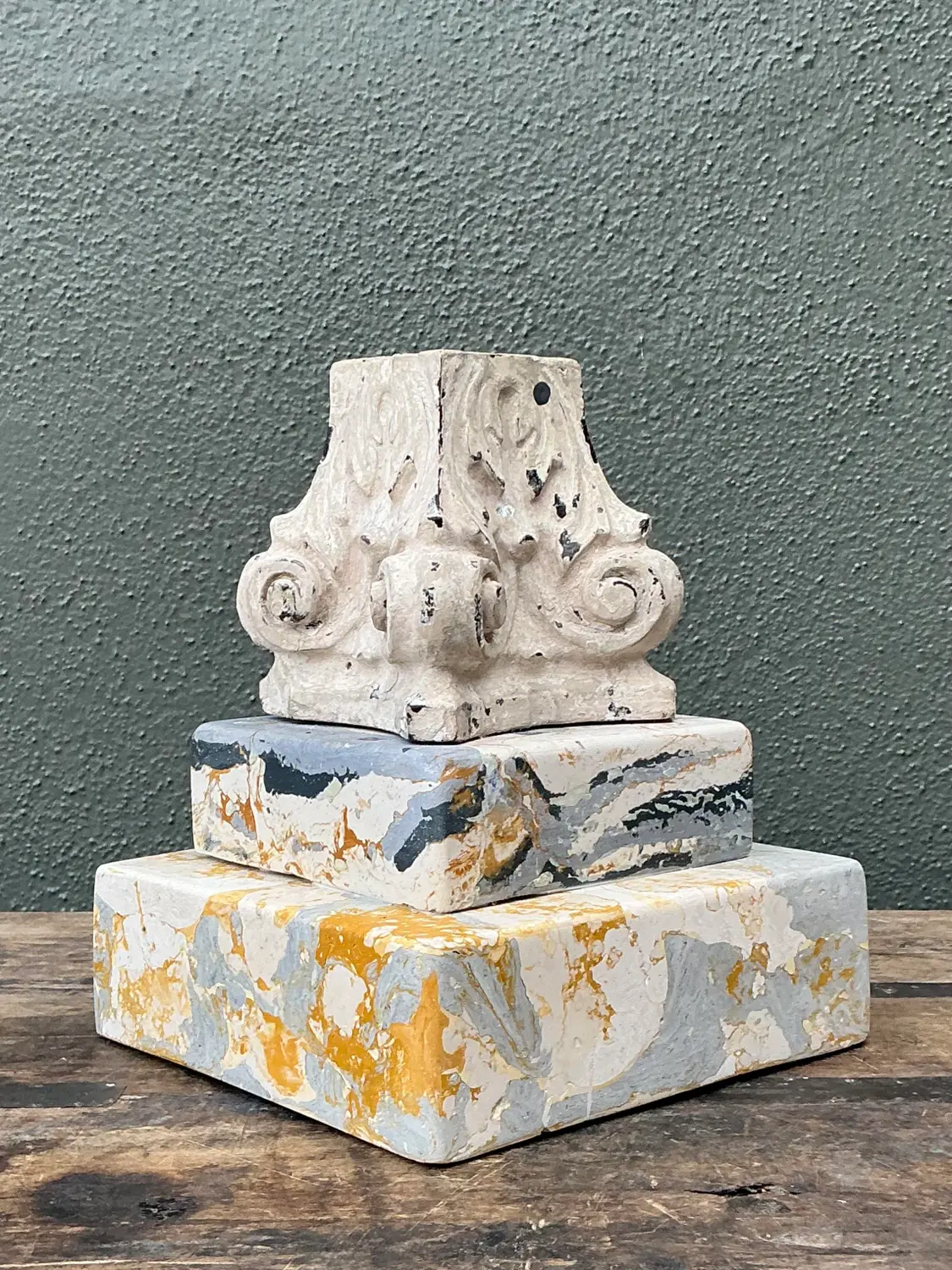 Vintage Scagliola Artisan Plaster Totem - Back view