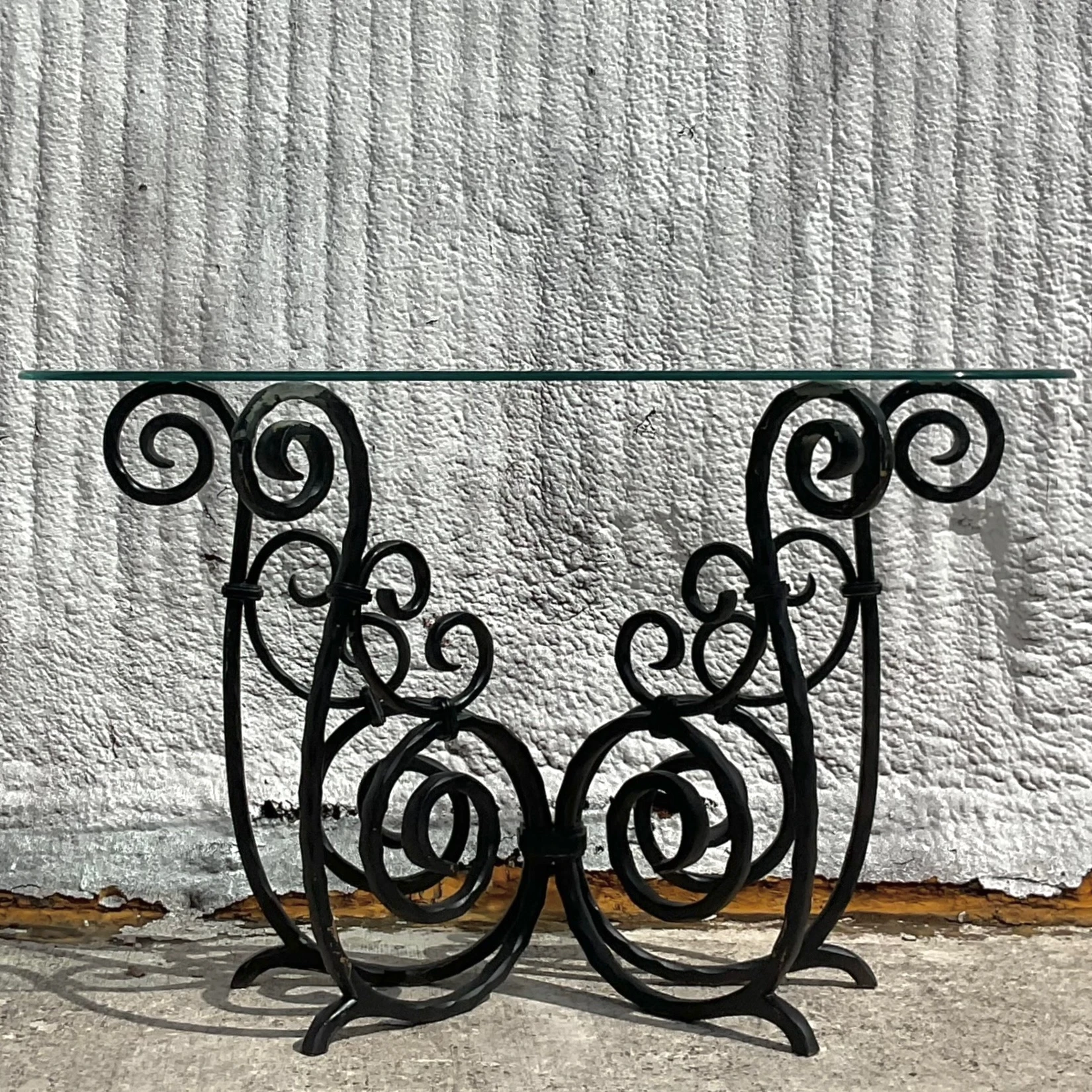 Vintage Scroll Wrought Iron Console Table - Top view
