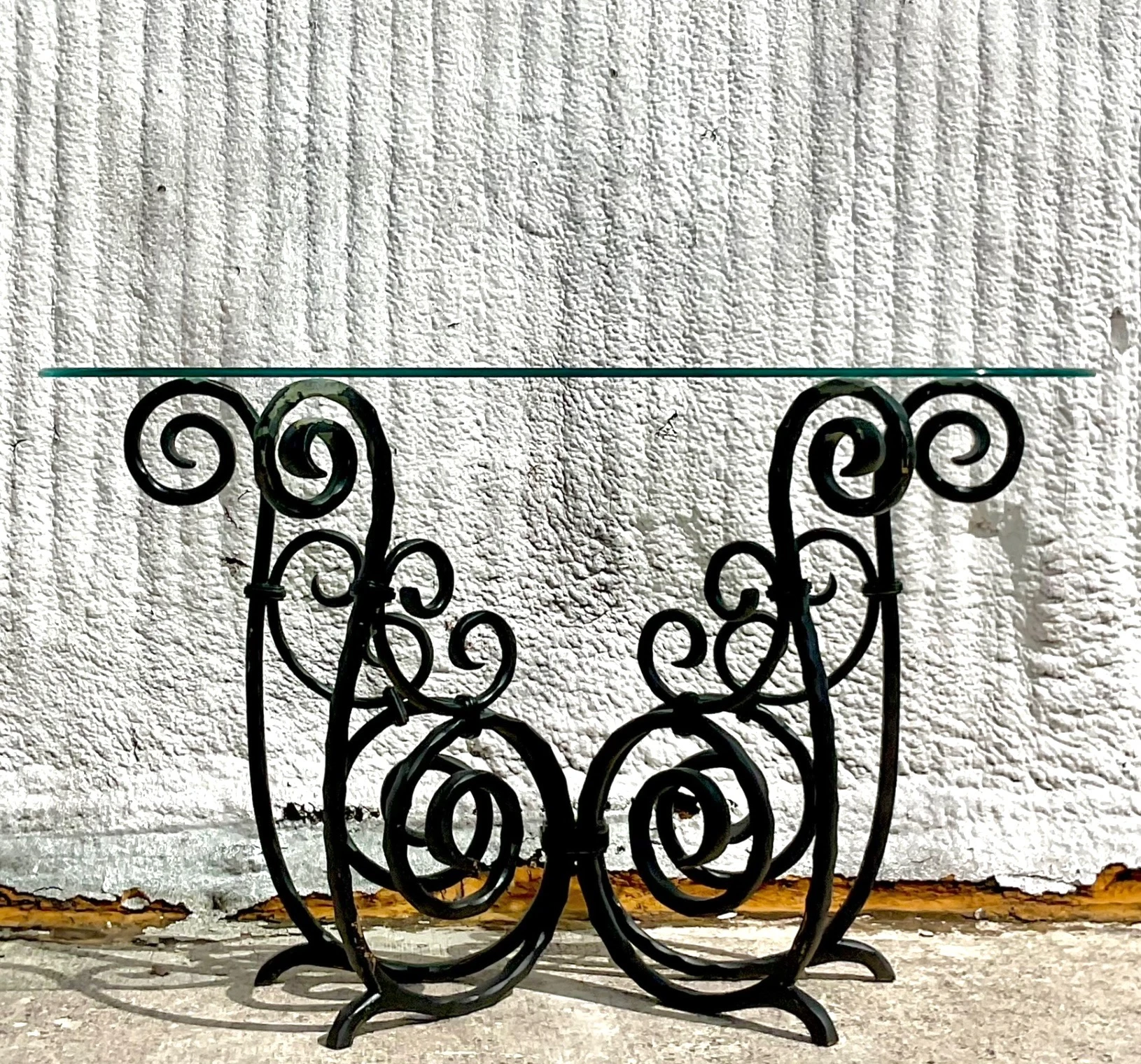 Vintage Scroll Wrought Iron Console Table - Side view
