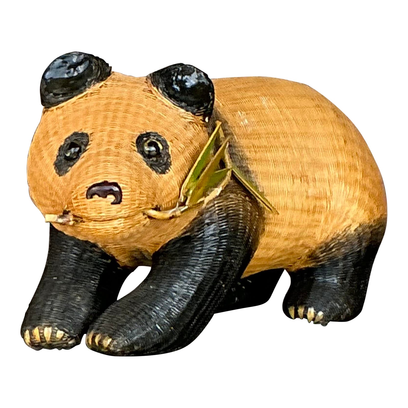 Vintage Shanghai Handicraft Weave Standing Panda - Detail view