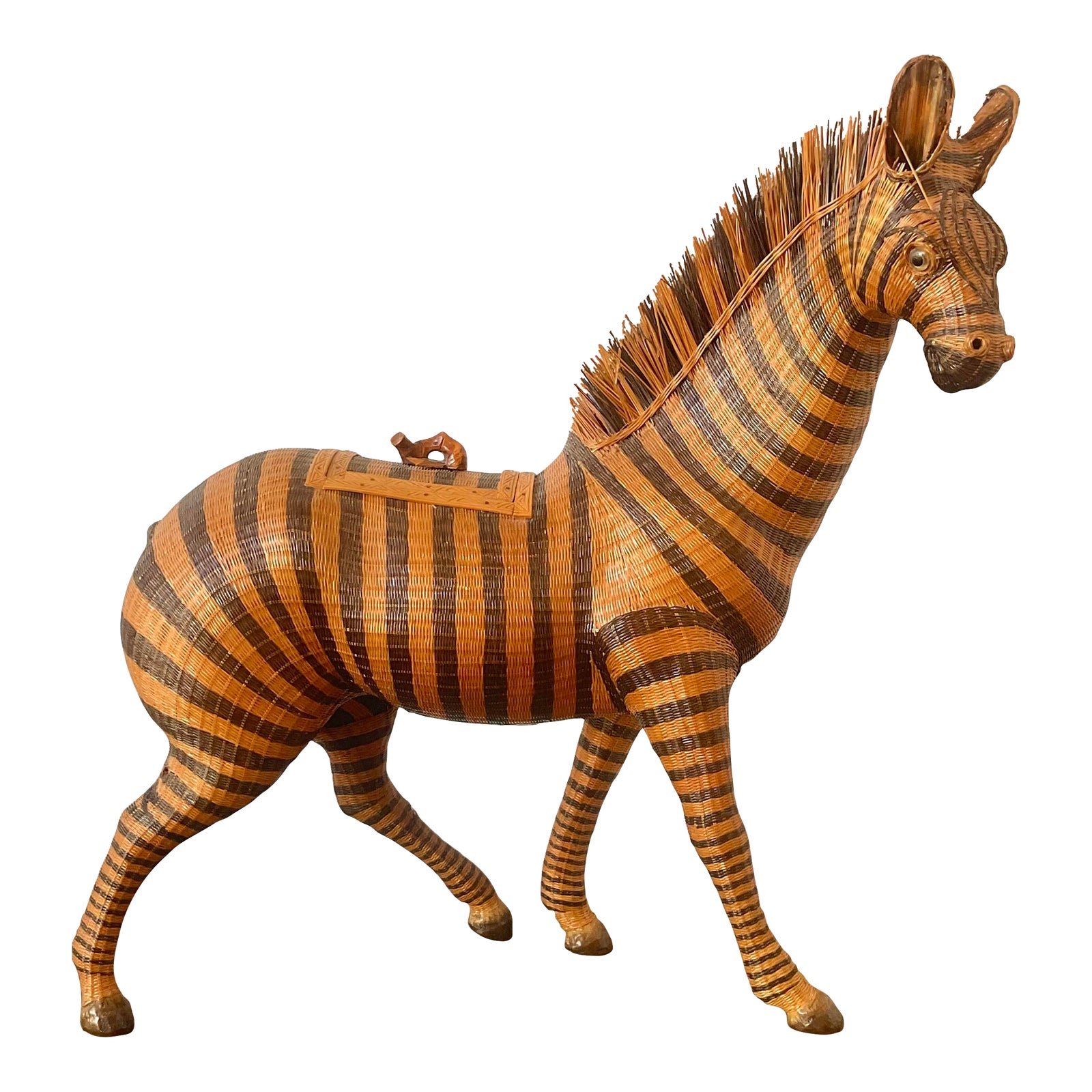 Vintage Shanghai Handicrafts Zebra Basket