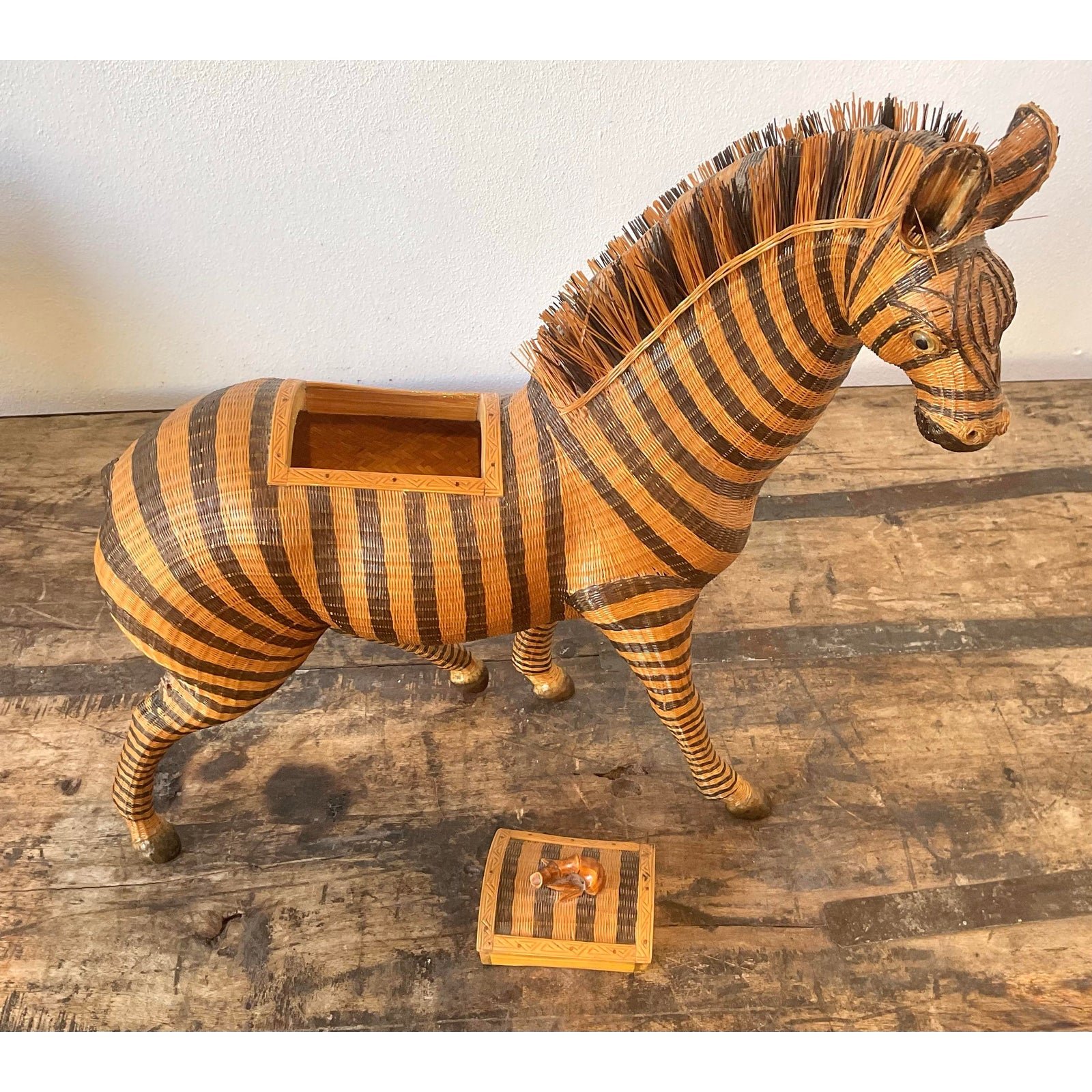 Vintage Shanghai Handicrafts Zebra Basket - Side view