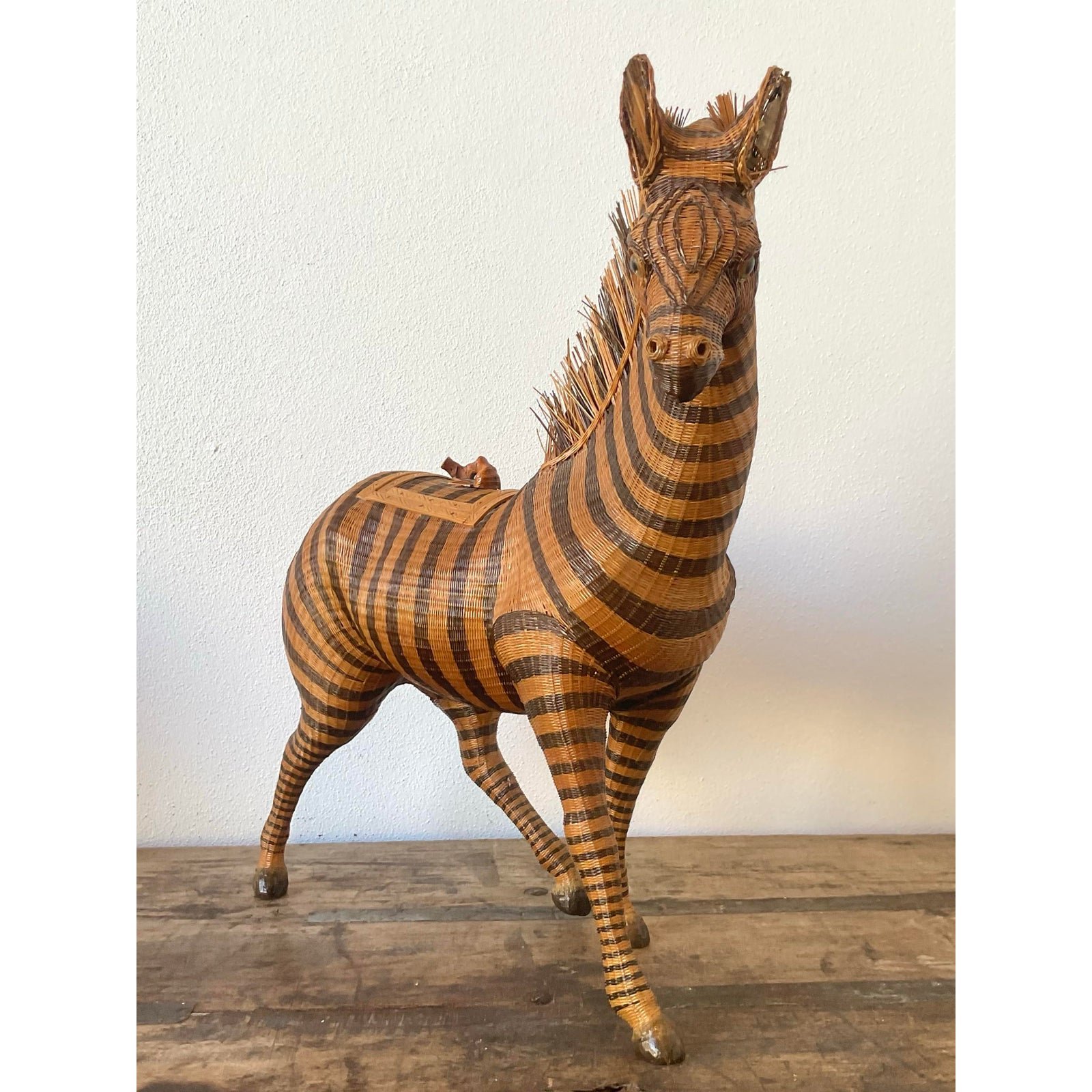 Vintage Shanghai Handicrafts Zebra Basket - Back view