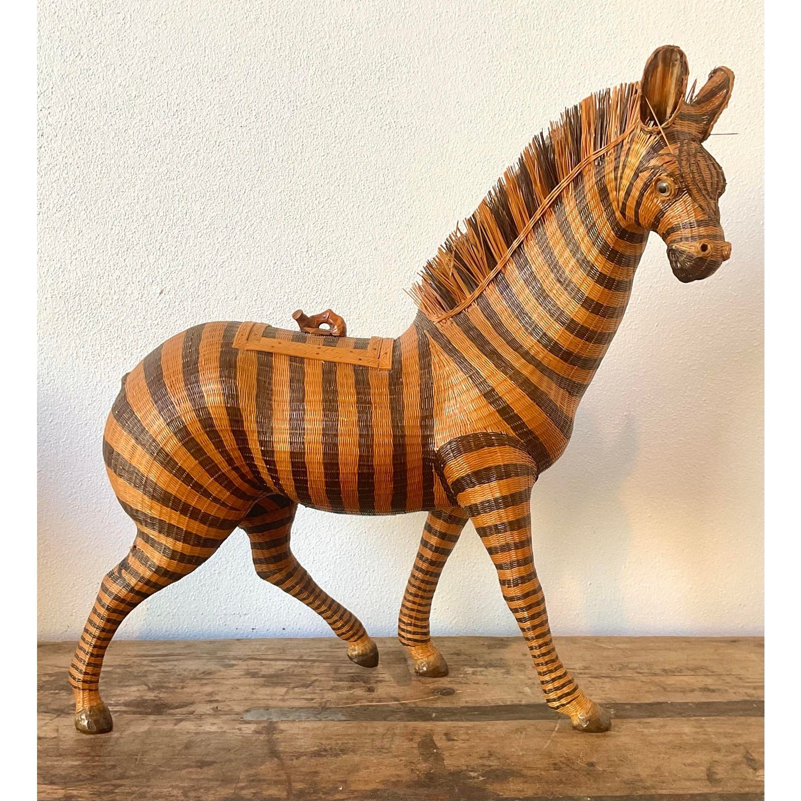Vintage Shanghai Handicrafts Zebra Basket - Detail view