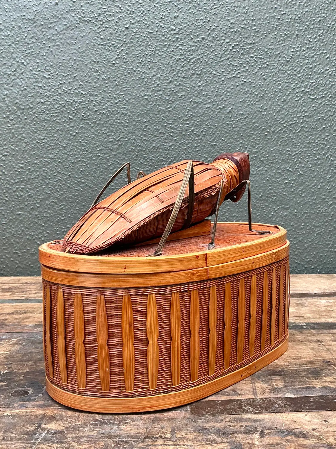 Vintage Shanghai Weave Woven Rattan Bug Box - Detail view