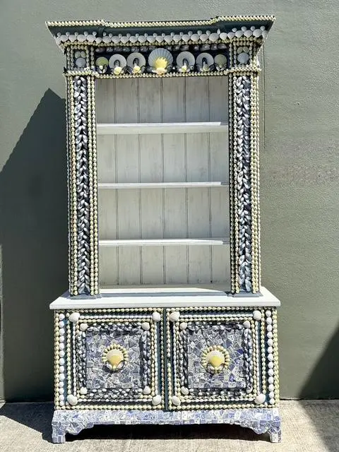 Vintage Shell Encrusted Tall Etagere - Top view