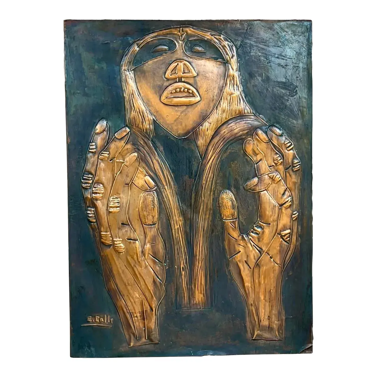 Vintage Signed Hand Hammered Copper Face