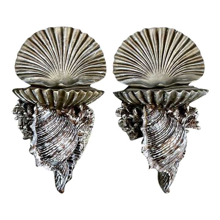 Vintage Silvered Clam Shell Brackets - A Pair - Detail view