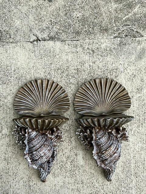 Vintage Silvered Clam Shell Brackets - A Pair - Back view