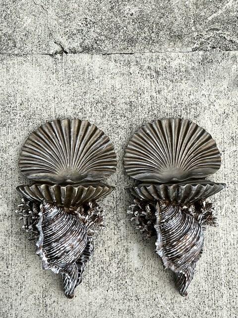 Vintage Silvered Clam Shell Brackets - A Pair - Side view