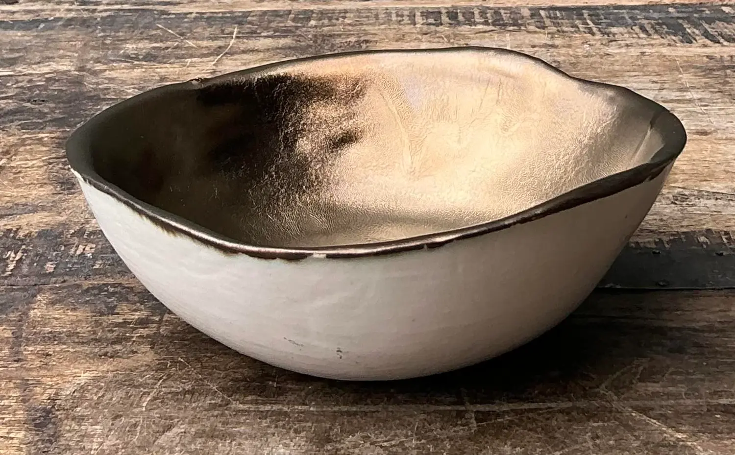 Vintage Slab Built Bronzed Studio Pottery Bowl - Side view