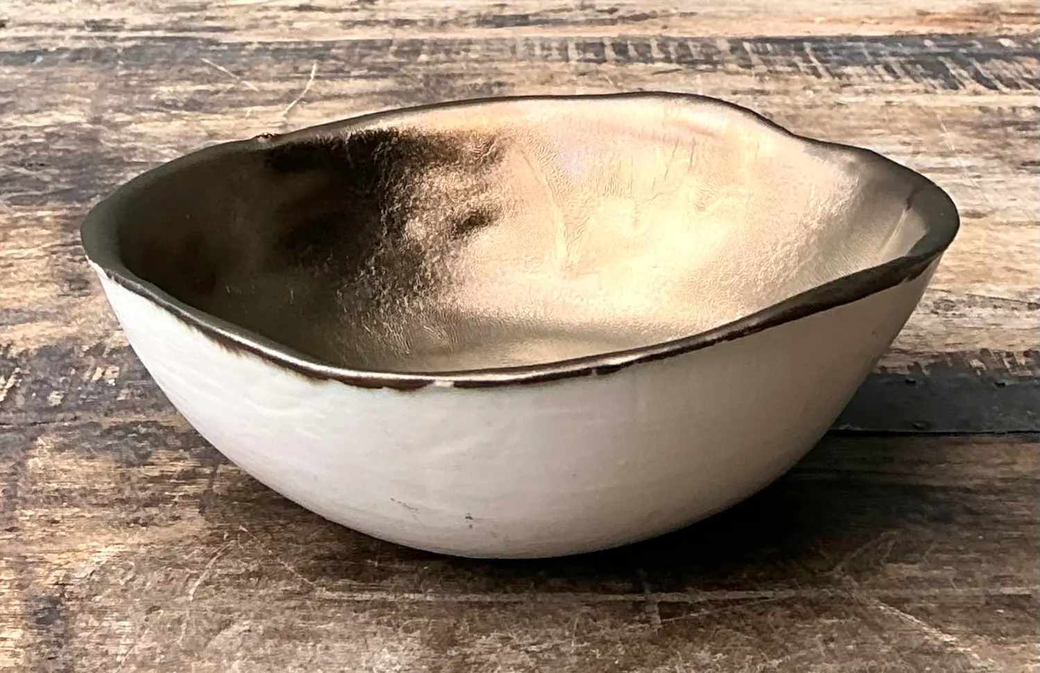 Vintage Slab Built Bronzed Studio Pottery Bowl - Detail view