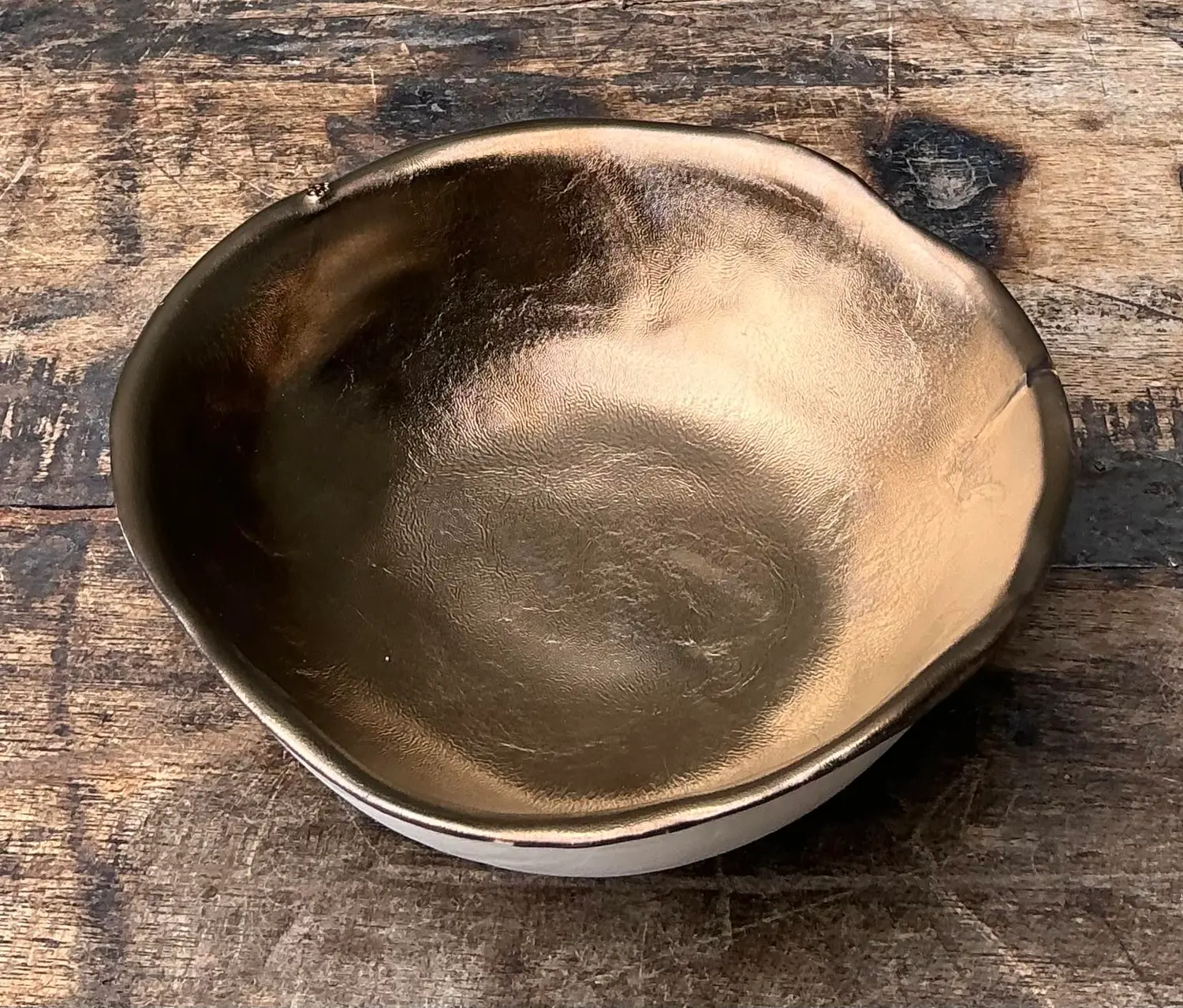Vintage Slab Built Bronzed Studio Pottery Bowl - Top view