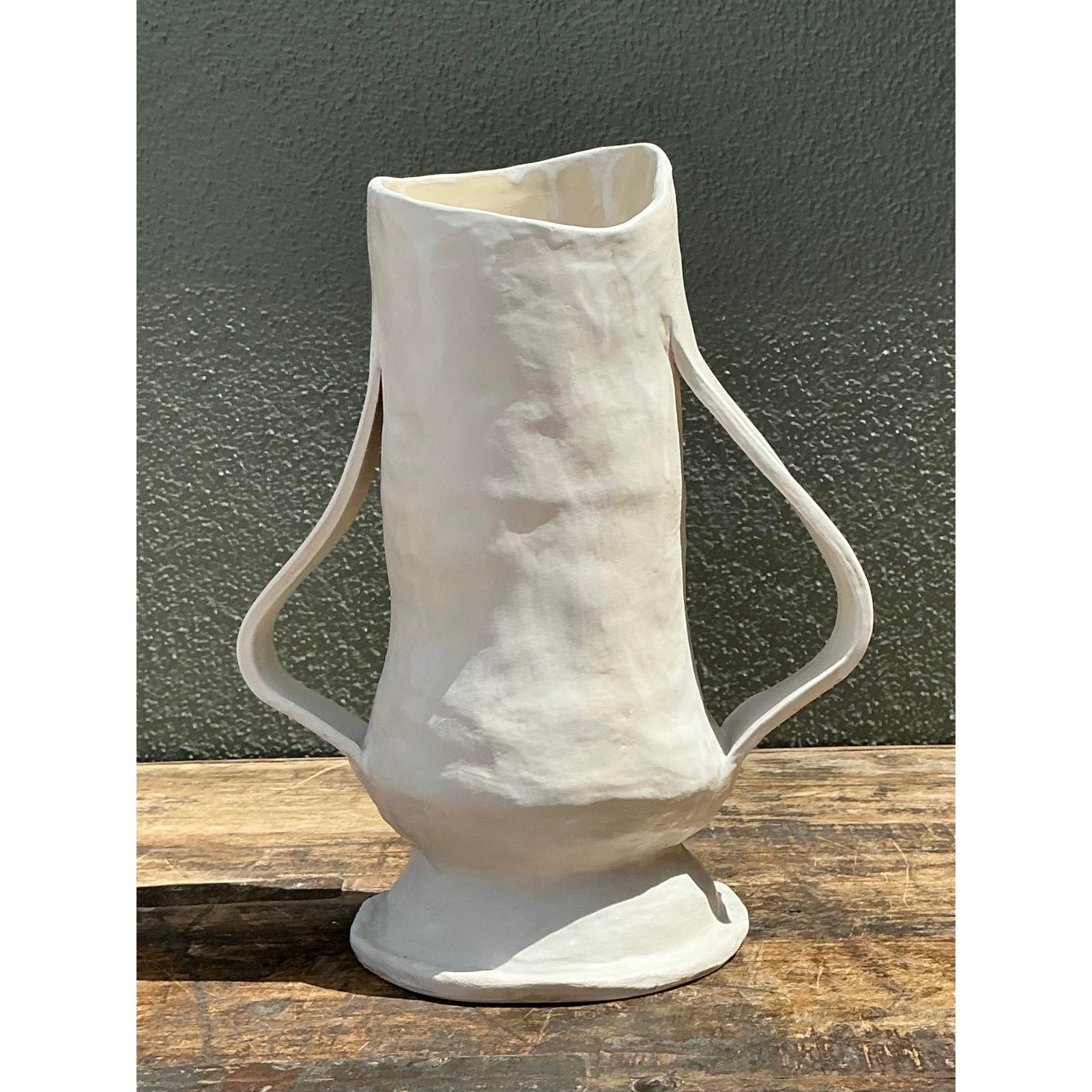 Vintage Slab Built Low Handle Vase - Detail view