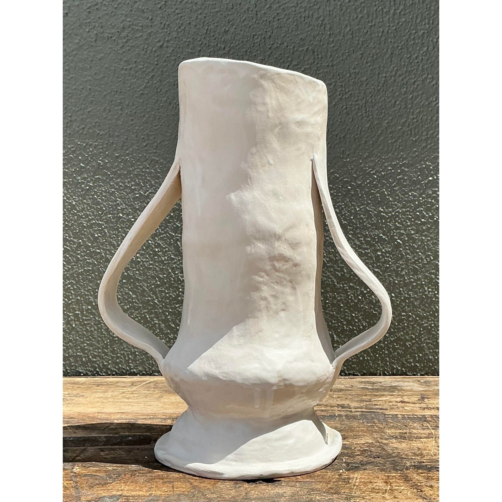 Vintage Slab Built Low Handle Vase - Top view