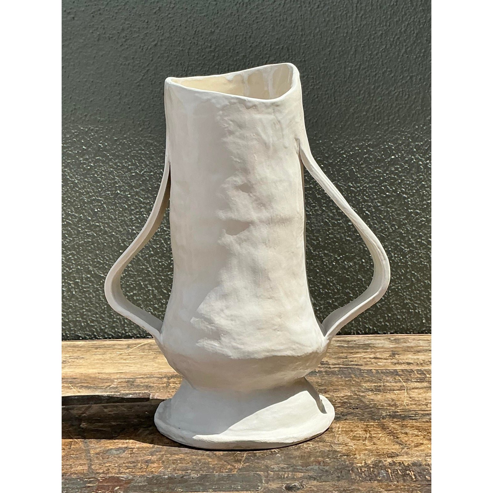 Vintage Slab Built Low Handle Vase - Side view