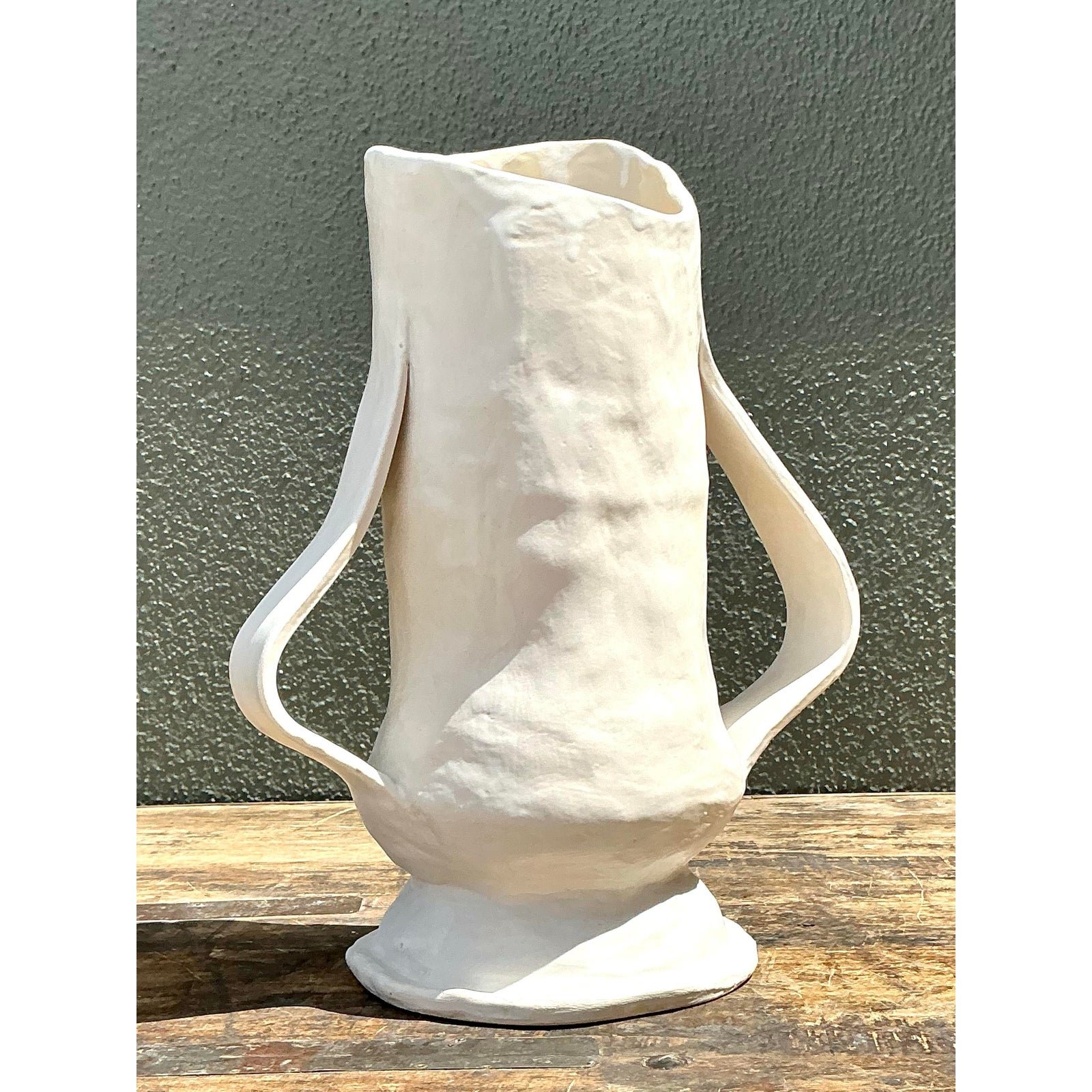 Vintage Slab Built Low Handle Vase - Back view
