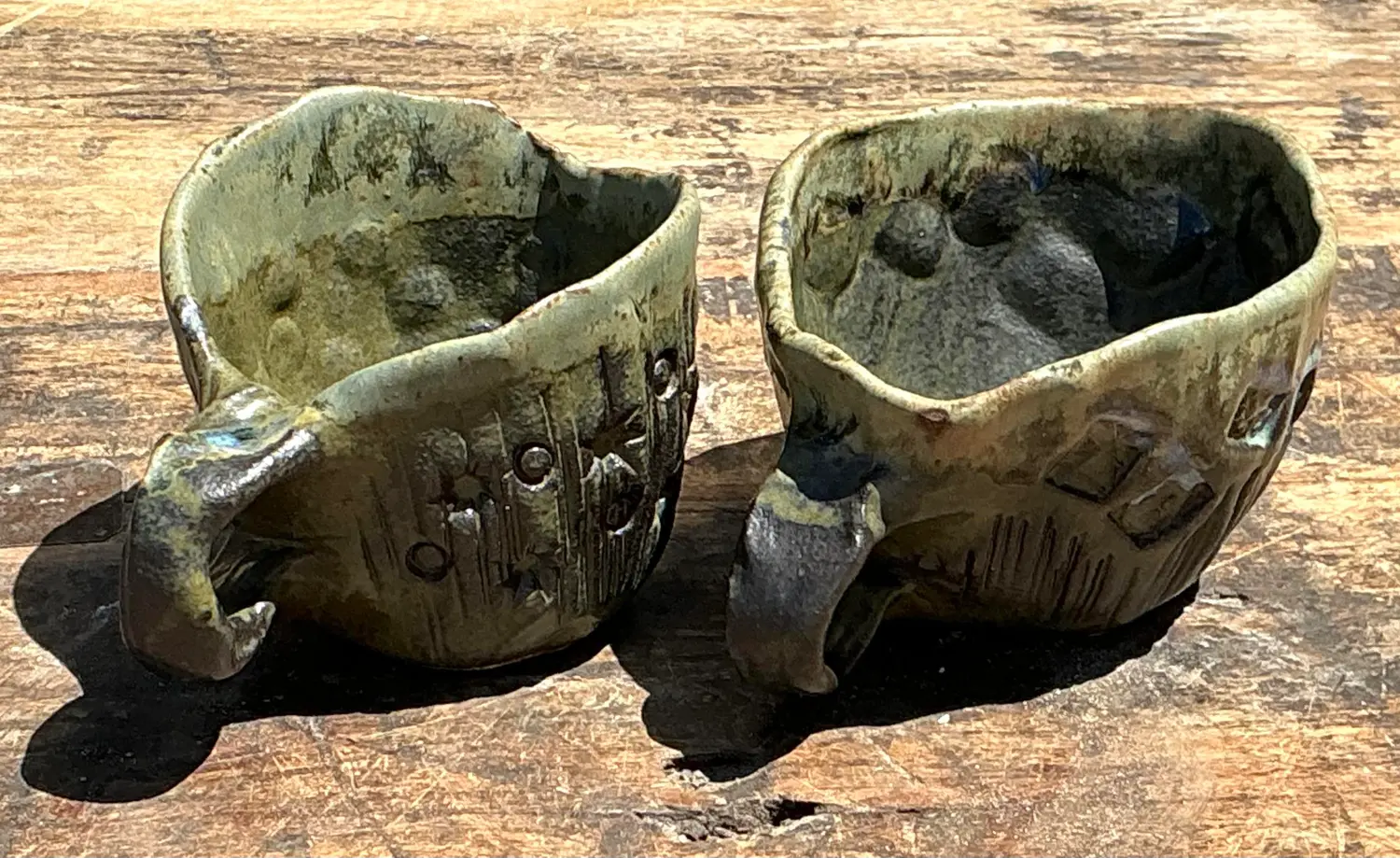 Vintage Slab Built Studio Pottery Cups - A Pair - Detail view