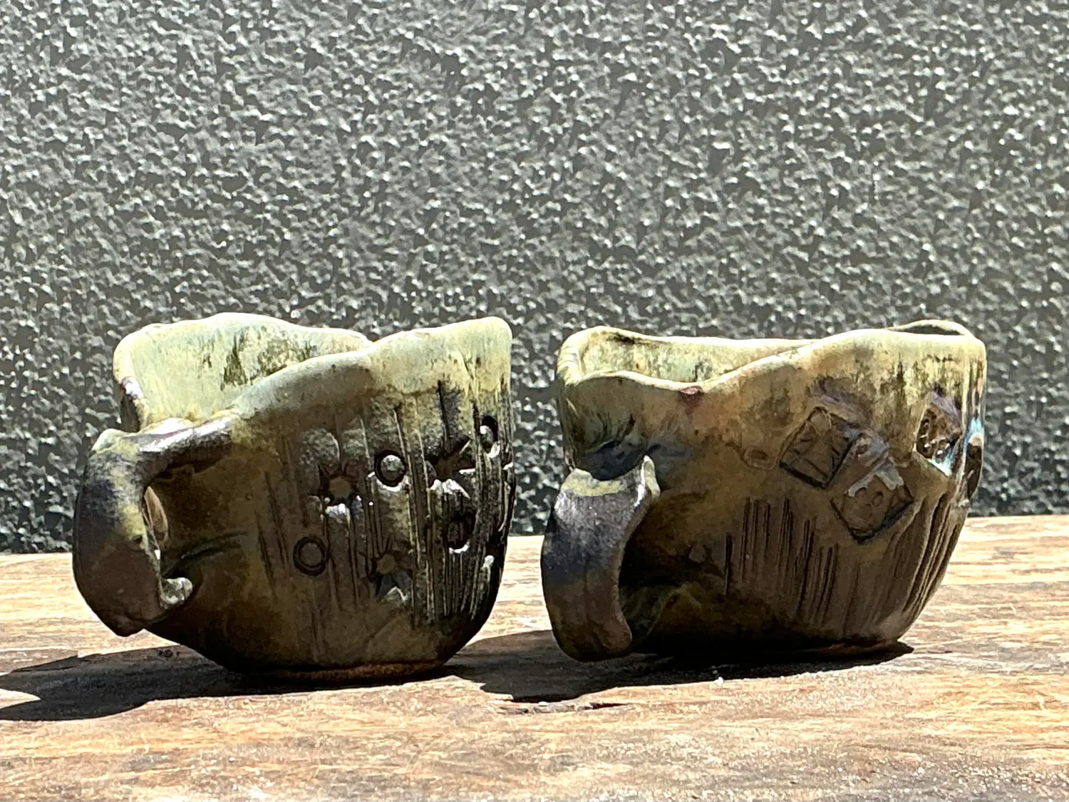 Vintage Slab Built Studio Pottery Cups - A Pair - Side view