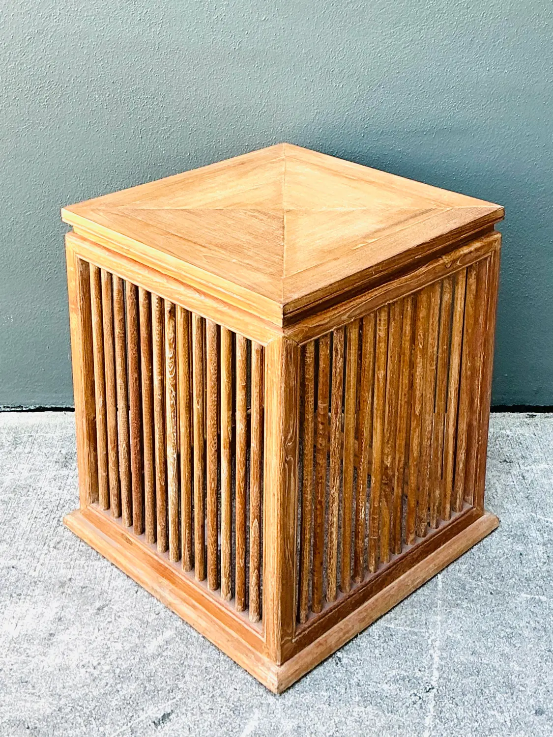 Vintage Slat Wood Side Table - Top view
