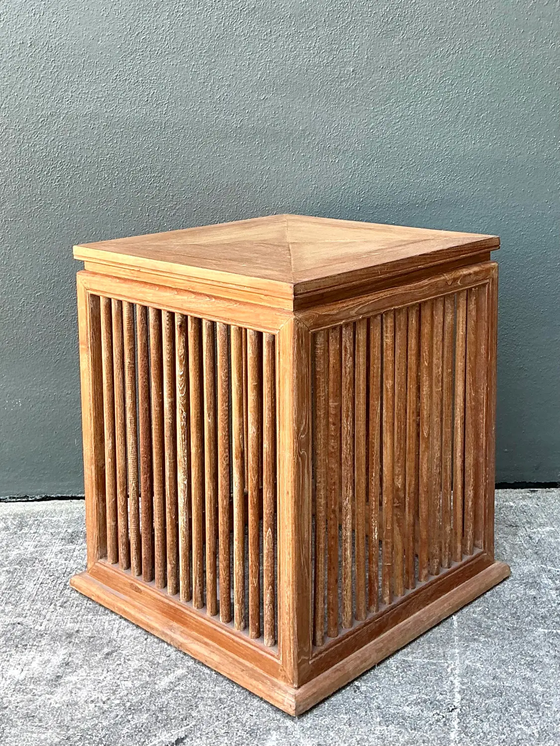Vintage Slat Wood Side Table - Side view
