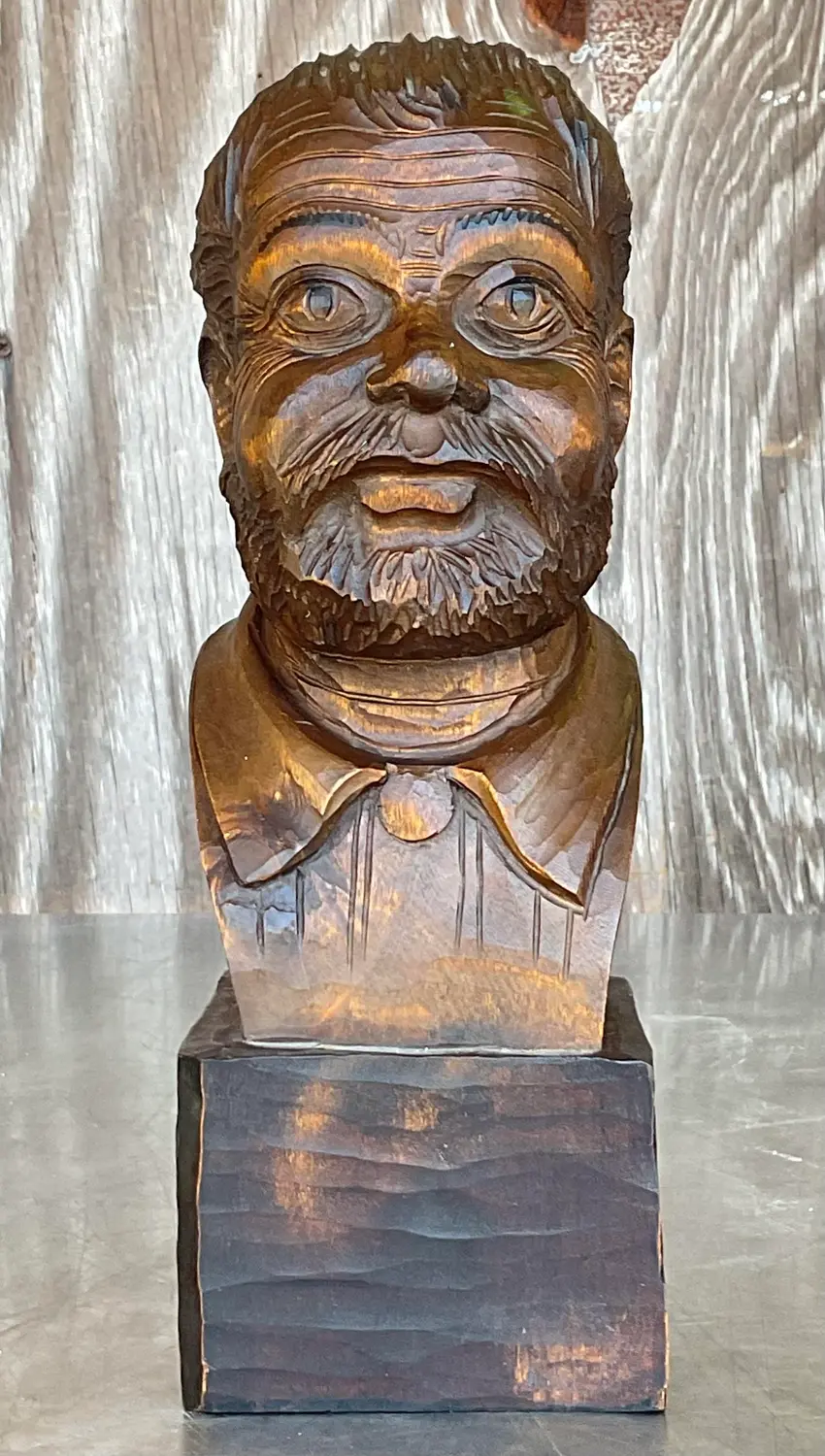 Vintage Spanish Hand Carved Bust of Man - Detail view