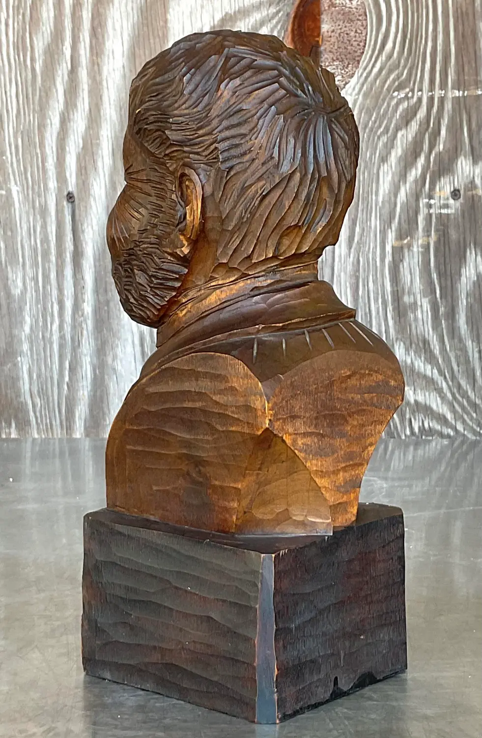 Vintage Spanish Hand Carved Bust of Man - Top view