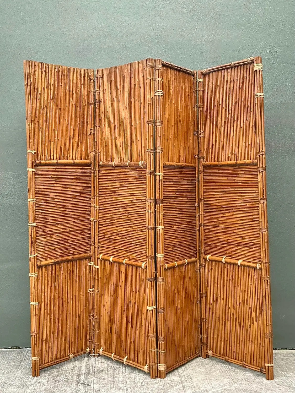 Vintage Split Bamboo Folding Screen - Back view