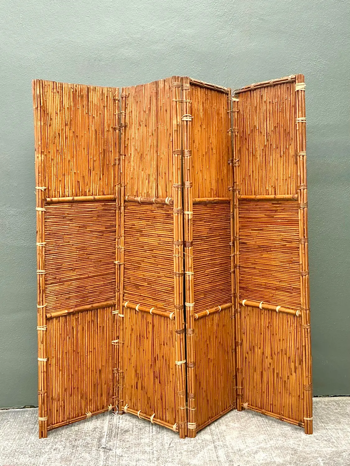 Vintage Split Bamboo Folding Screen - Top view