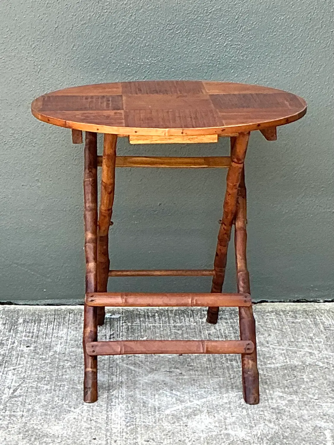 Vintage Split Bamboo Folding Table - Back view